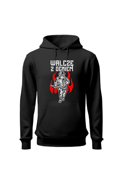 Bluza męska z kapturem Walczę z ogniem - czarna