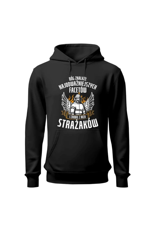 Bluza męska z kapturem Bóg znalazł najodważniejszych facetów strażaków - czarna