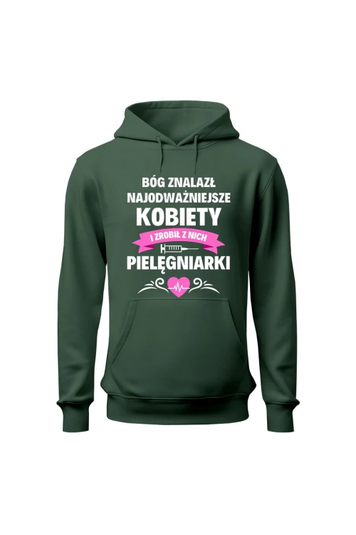 Bluza damska z kapturem Bóg znalazł pielęgniarki - zielona