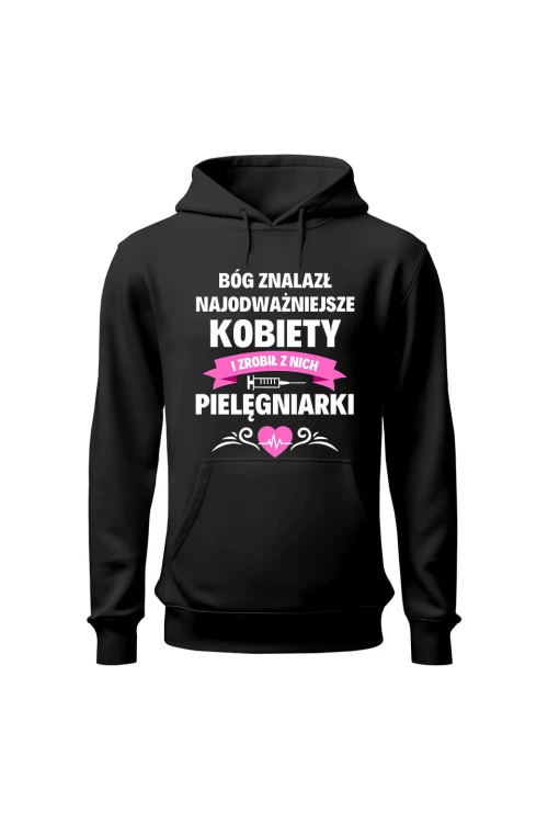 Bluza damska z kapturem Bóg znalazł pielęgniarki - czarna