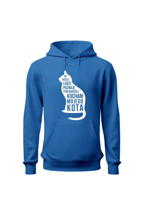 Bluza męska z kapturem Im więcej ludzi poznaję tym bardziej kocham mojego kota - niebieska