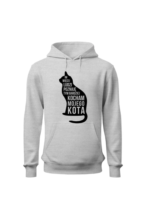 Bluza męska z kapturem Im więcej ludzi poznaję tym bardziej kocham mojego kota - szara