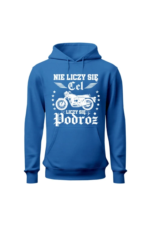 Bluza męska z kapturem Nie liczy się cel liczy się podróż - niebieska