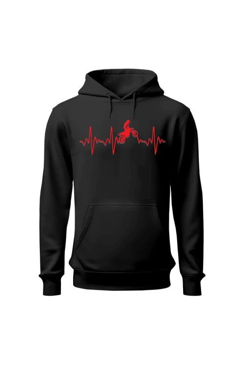 Bluza męska z kapturem Motocross heartbeat - czarna