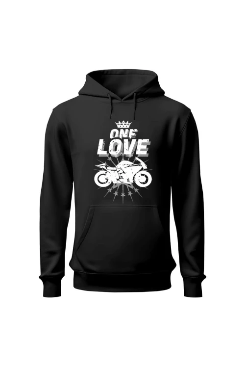 Bluza męska z kapturem One Love Motocykle - czarna