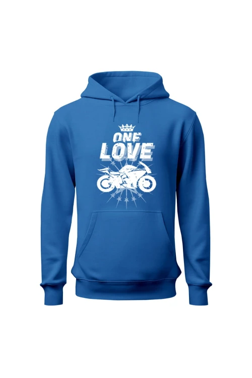 Bluza męska z kapturem One Love Motocykle - niebieska