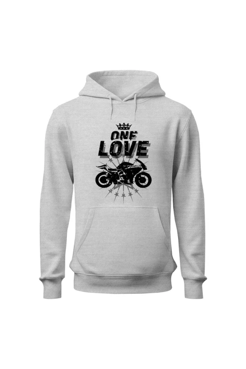 Bluza męska z kapturem One Love Motocykle - szara