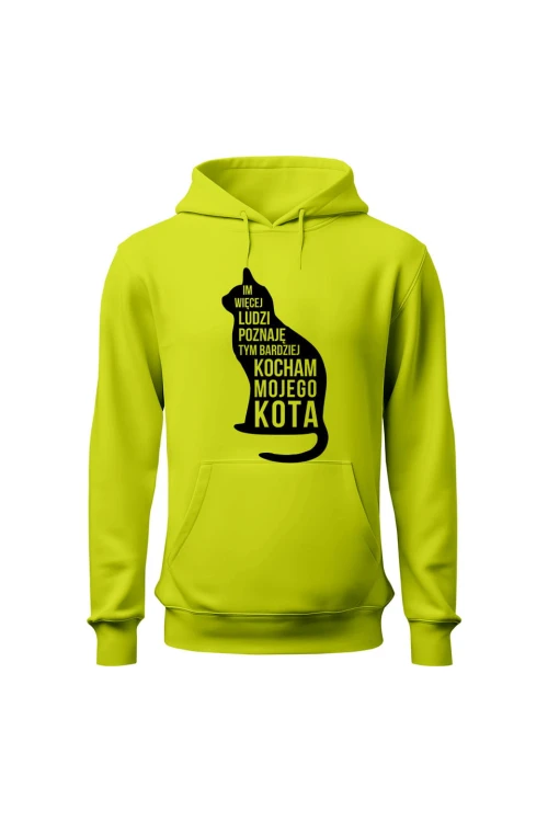 Bluza męska z kapturem Im więcej ludzi poznaję tym bardziej kocham mojego kota - limonka