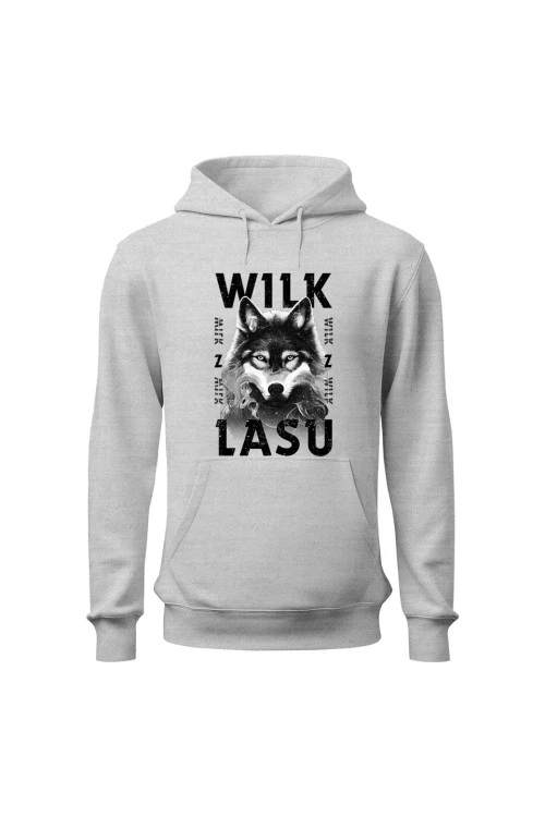 Bluza męska z kapturem Wilk z lasu - szara