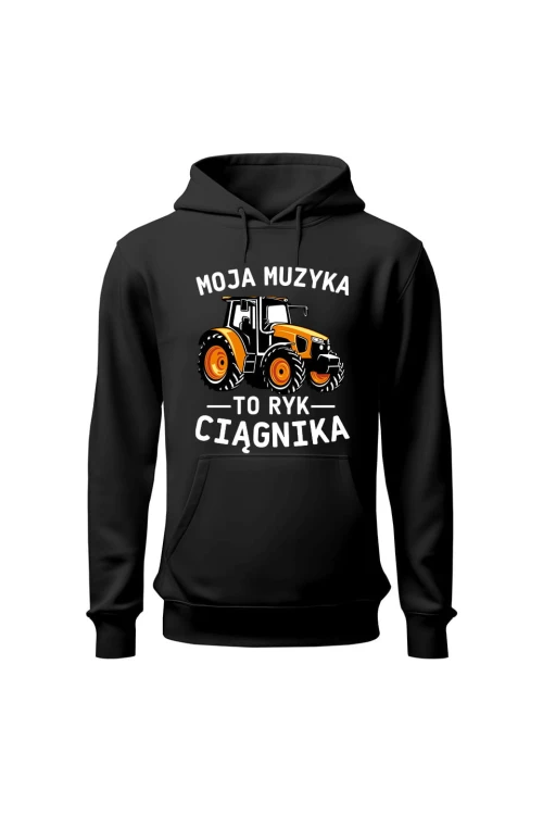 Bluza męska z kapturem Moja muzyka to ryk ciągnika - czarna