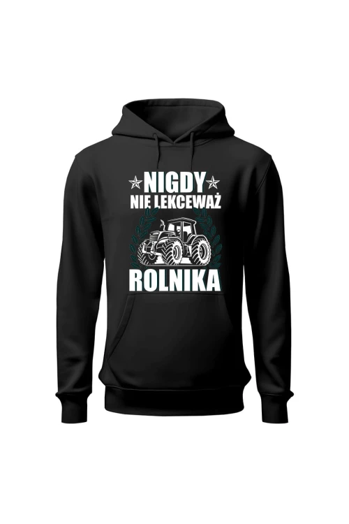 Bluza męska z kapturem Nigdy nie lekceważ rolnika - czarna