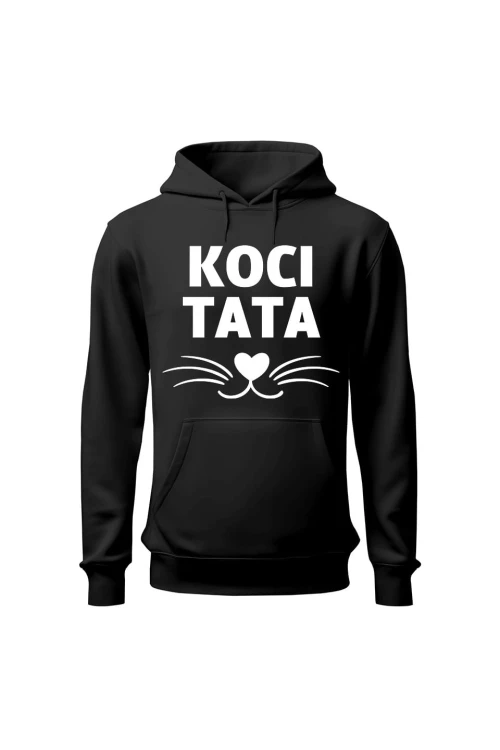 Bluza męska z kapturem Koci tata - czarna