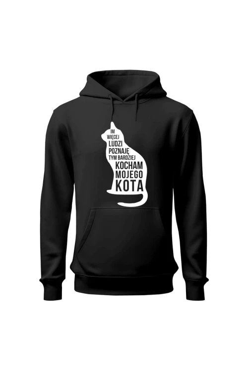 Bluza męska z kapturem Im więcej ludzi poznaję tym bardziej kocham mojego kota - czarna