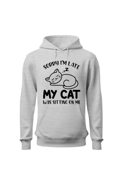 Bluza męska z kapturem Sorry I'm late my cat was sitting on me - szara