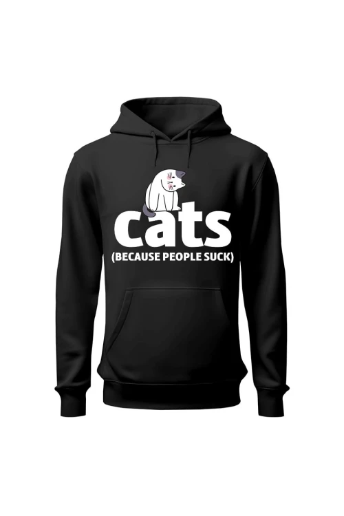 Bluza męska z kapturem Cats because people sck - czarna