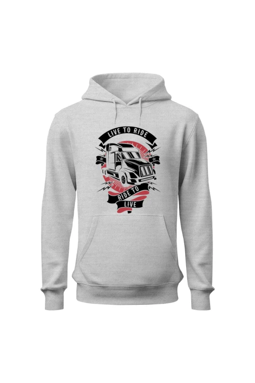 Bluza męska z kapturem Live to ride kierowca ciężarówki - szara