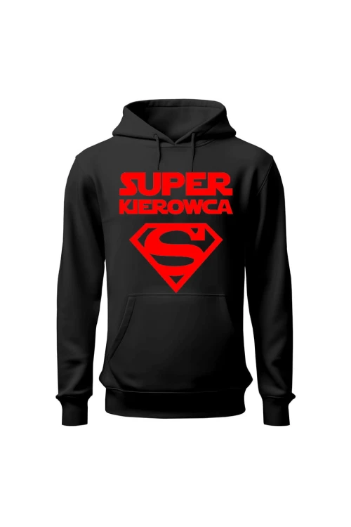 Bluza męska z kapturem Super kierowca czerwony - czarna