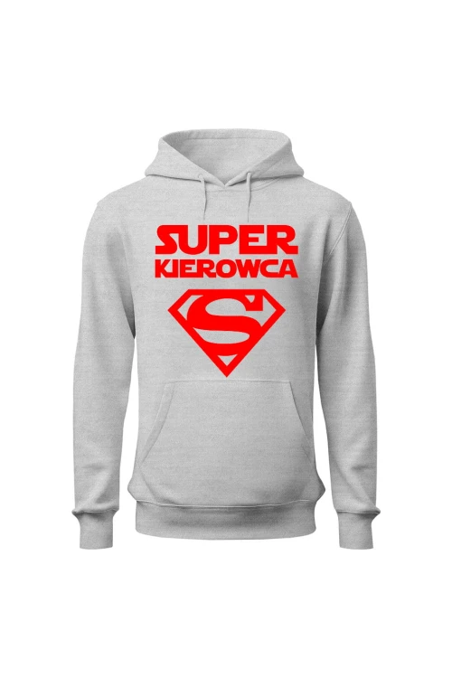 Bluza męska z kapturem Super kierowca czerwony - szara