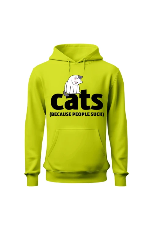 Bluza męska z kapturem Cats because people sck - limonka