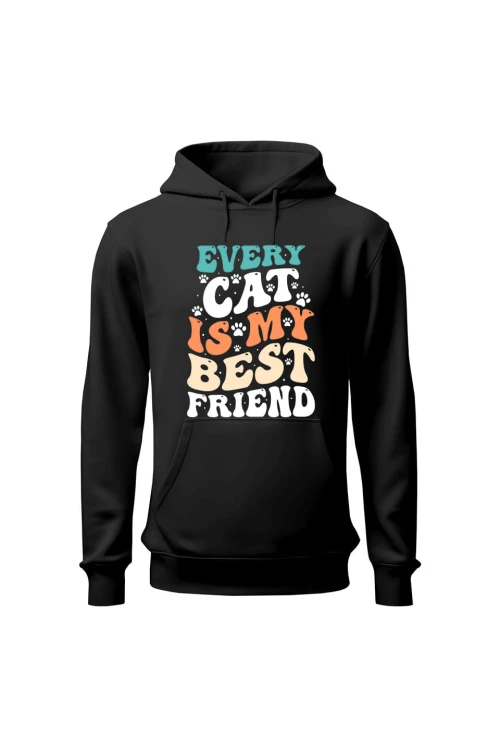 Bluza męska z kapturem Every Cat is My Best Friend - czarna
