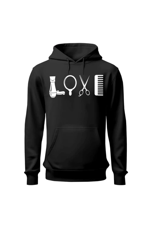 Bluza męska z kapturem Love Fryzjerstwo - czarna