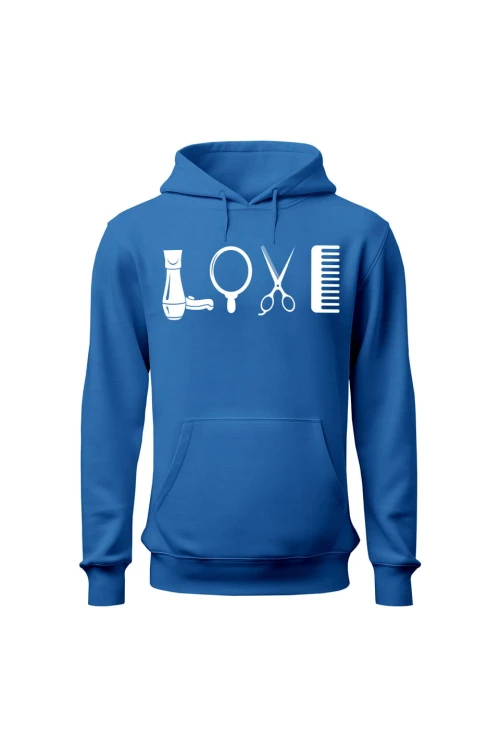 Bluza męska z kapturem Love Fryzjerstwo - niebieska