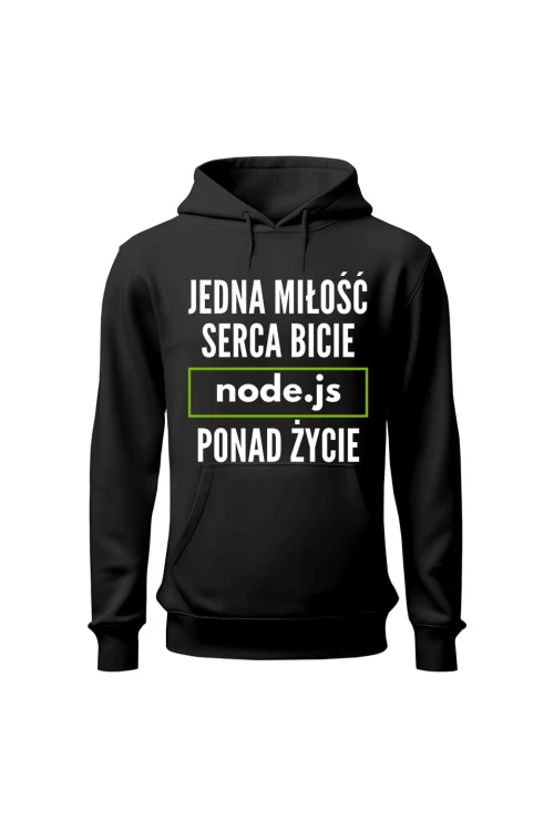 Bluza męska z kapturem Jedna miłość serca bicie node.js ponad życie - czarna