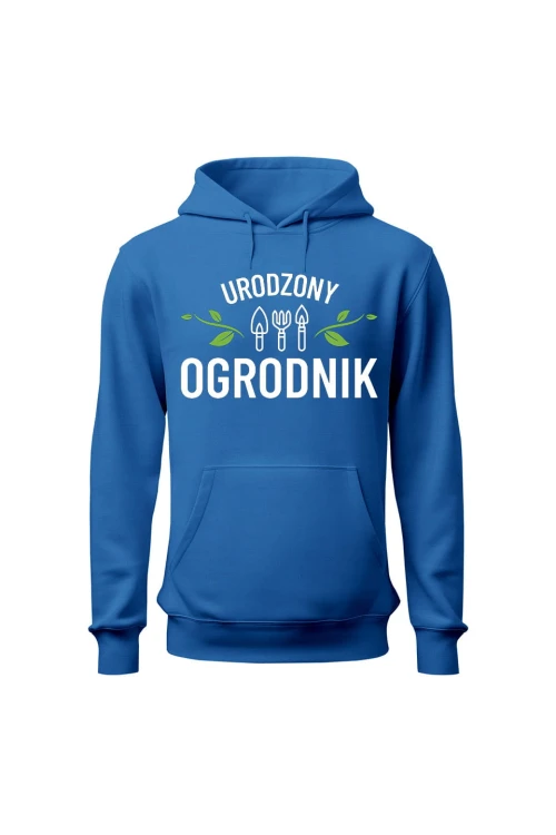 Bluza męska z kapturem Urodzony ogrodnik - niebieska