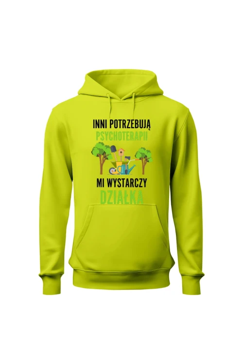 Bluza męska z kapturem Inni potrzebują psychoterapii mi wystarczy działka - limonka