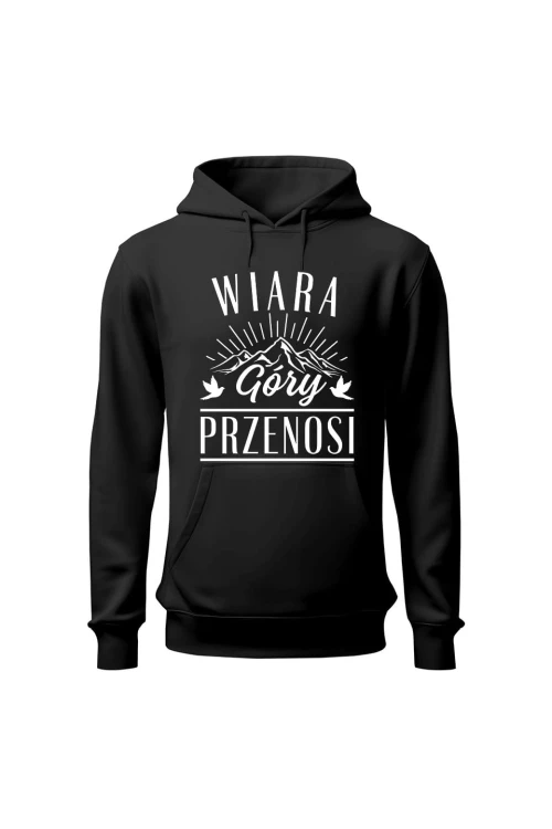 Bluza męska z kapturem Wiara góry przenosi - czarna