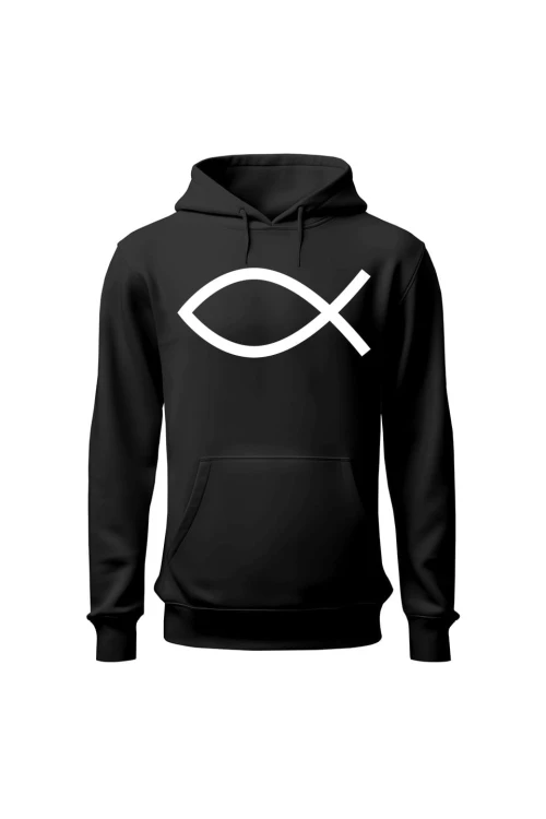 Bluza męska z kapturem Symbol Ryby chrześcijański - czarna