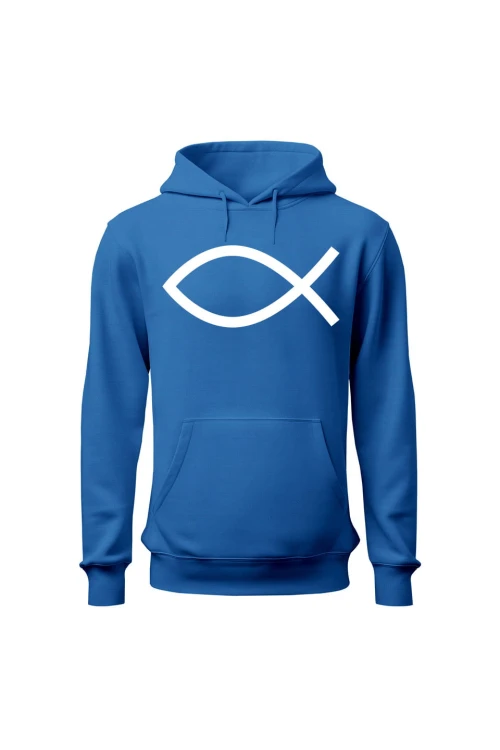 Bluza męska z kapturem Symbol Ryby chrześcijański - niebieska