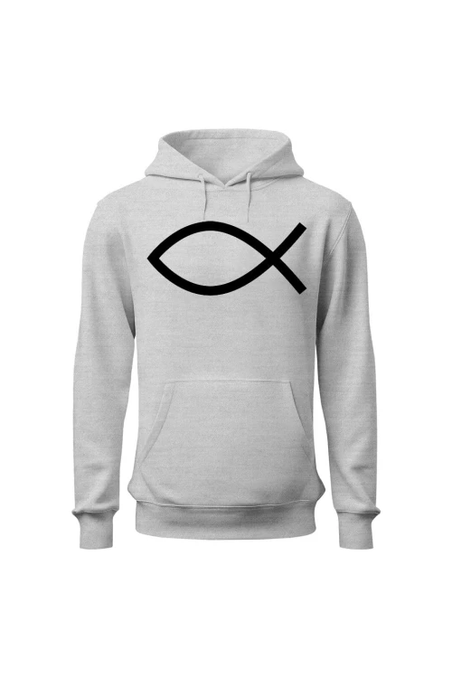 Bluza męska z kapturem Symbol Ryby chrześcijański - szara