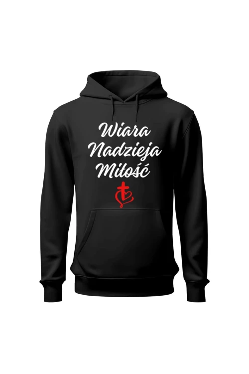 Bluza męska z kapturem Wiara nadzieja miłość - czarna