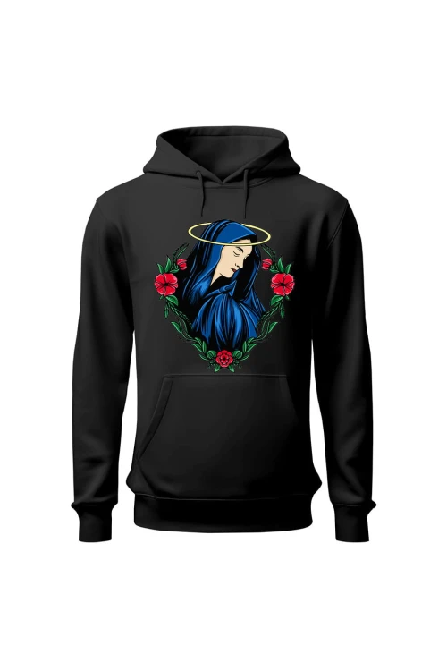 Bluza męska z kapturem Wizerunek Maryi - czarna