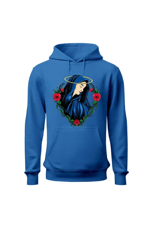 Bluza męska z kapturem Wizerunek Maryi - niebieska