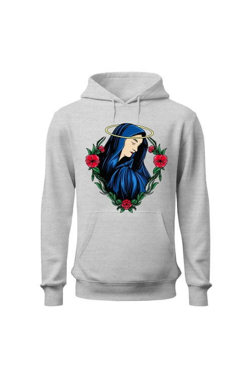 Bluza męska z kapturem Wizerunek Maryi - szara