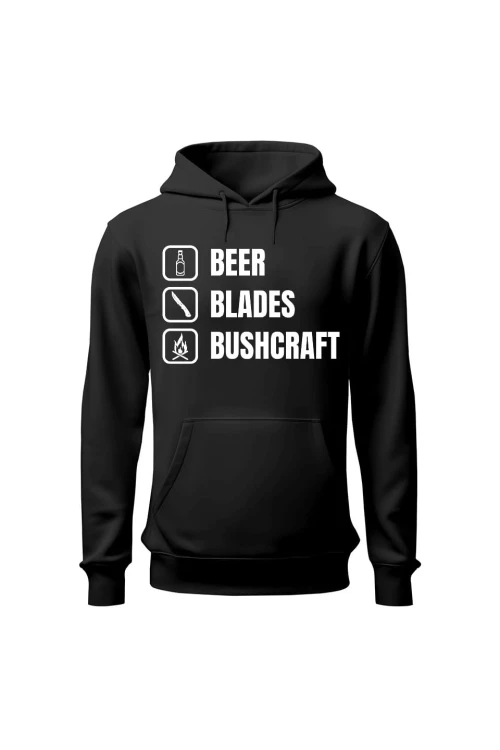 Bluza męska z kapturem Beer blades and bushcraft - czarna