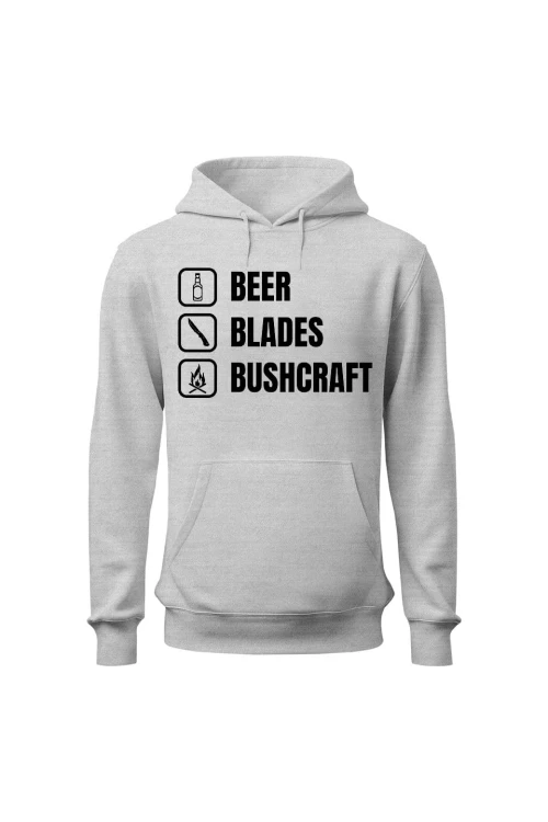 Bluza męska z kapturem Beer blades and bushcraft - szara