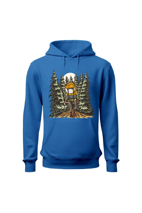 Bluza męska z kapturem W lesie - niebieska
