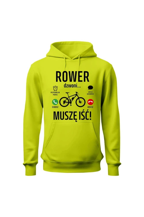 Bluza męska z kapturem Rower dzwoni muszę iść MTB - limonka