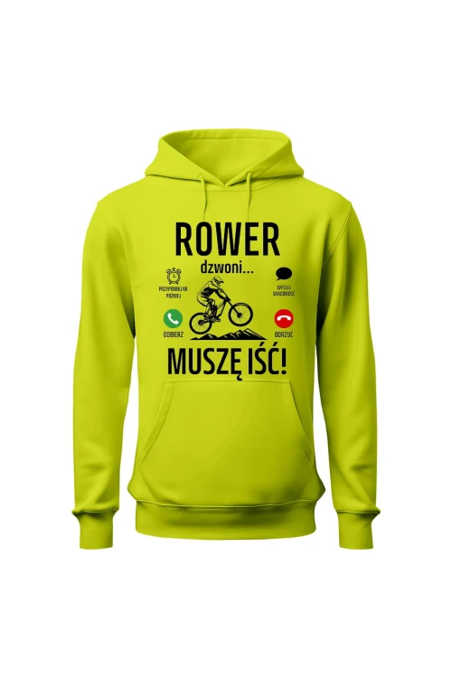 Bluza męska z kapturem Rower dzwoni muszę iść Downhill - limonka