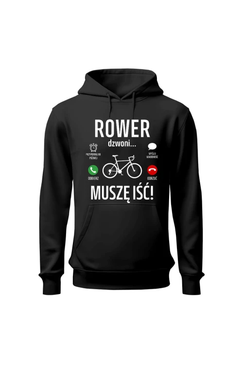 Bluza męska z kapturem Rower dzwoni muszę iść Szosa - czarna