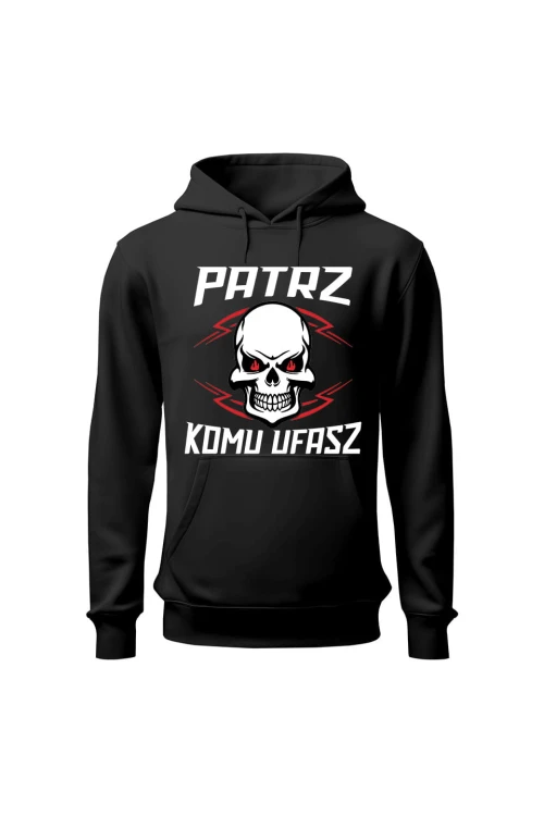 Bluza męska z kapturem Patrz komu ufasz - czarna