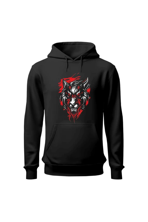 Bluza męska z kapturem Wilk - czarna