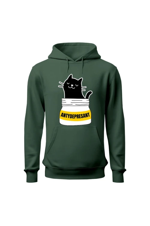 Bluza męska z kapturem Koci antydepresant - zielona