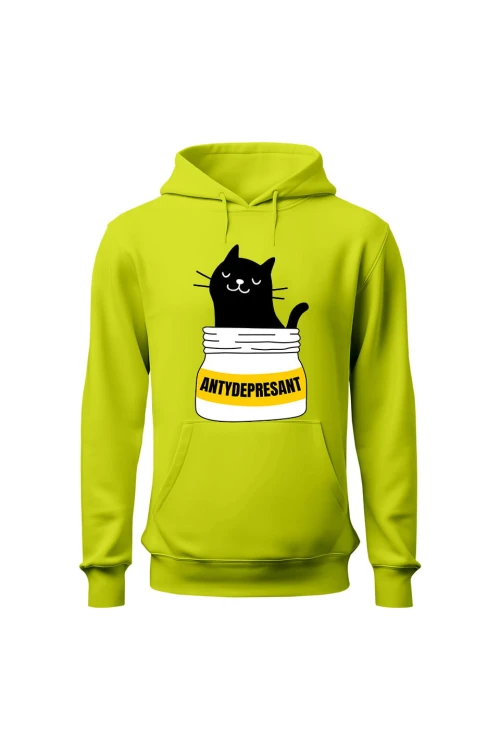 Bluza męska z kapturem Koci antydepresant - limonka