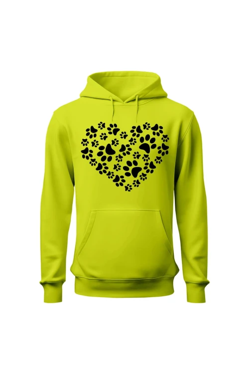 Bluza męska z kapturem Serduszko z kocich łapek - limonka