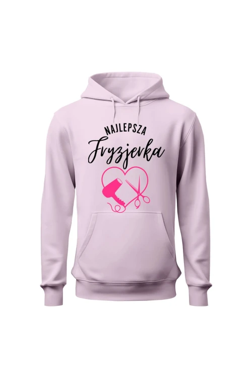 Bluza damska z kapturem Najlepsza fryzjerka serce - różowa