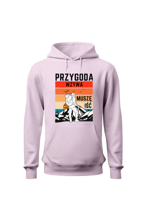 Bluza damska z kapturem Przygoda wzywa muszę iść - różowa